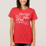 40th Birthday Gift 1975 or ANY YEAR Vintage Brew 2 T-Shirt<br><div class="desc">RED Shirt WHITE Text. Looking for a unique 40th birthday gift?  Here's a fun birthday shirt!  Vintage Brew crafted in 1975 and aged to perfection.  

  Click link to see more birthday t-shirts,  mugs,  magnets and more!</div>