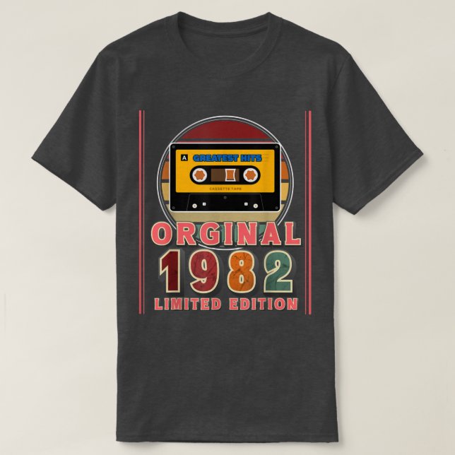 40th Birthday Gift 1982 Hits Retro Music Cassette  T-Shirt (Design Front)