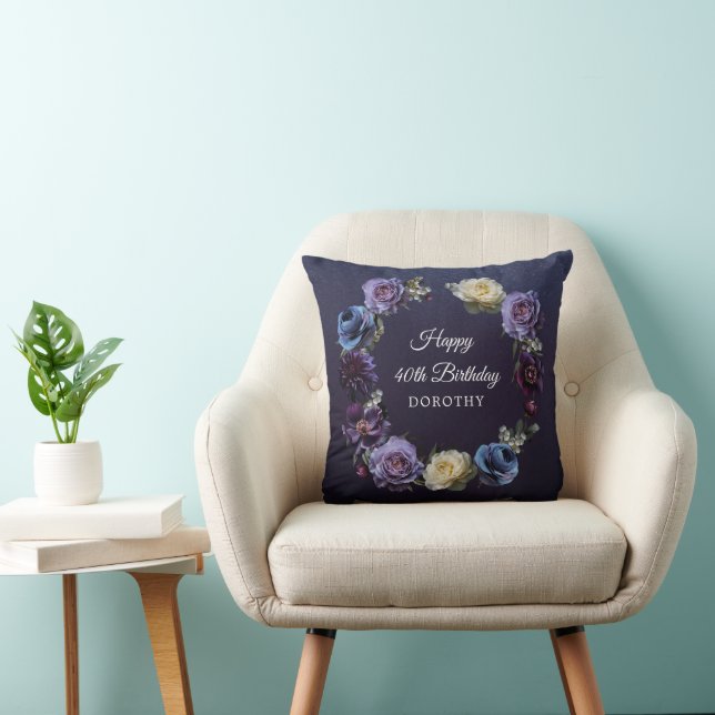 40th Birthday Gift Custom Moody Purple Flower Cushion (Chair)