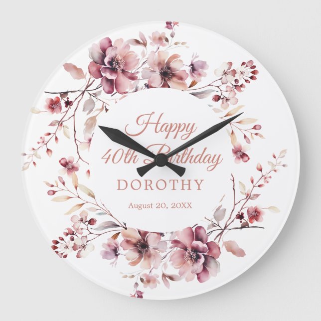 40th Birthday Gift Personalised Wall Clock (Front)