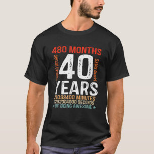 40Th Birthday Gifts 40 Years Old 480 Months Retro T-Shirt