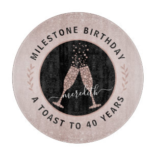 40th Birthday Glitter Champagne Toast Blush Pink Cutting Board