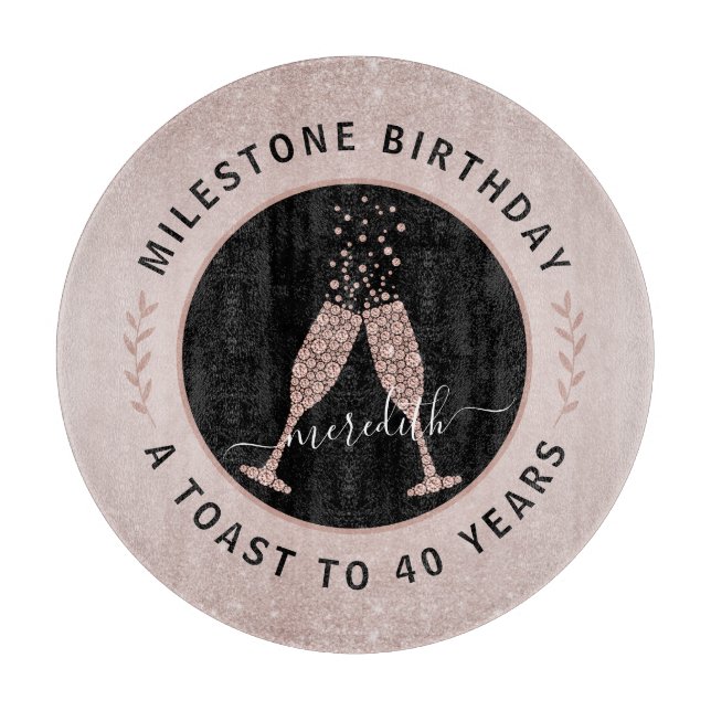 40th Birthday Glitter Champagne Toast Blush Pink Cutting Board (Front)
