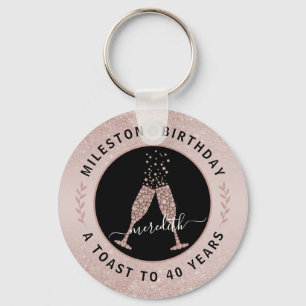 40th Birthday Glitter Ombre Champagne Toast Key Ring