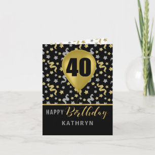40th Birthday Gold and Silver Confetti Balloon Card
