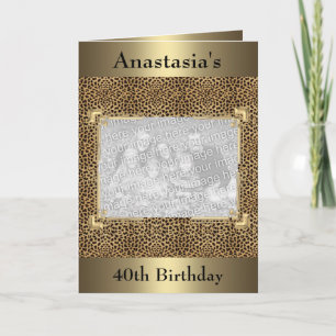 40th Birthday Gold Animal Print Photo Invite