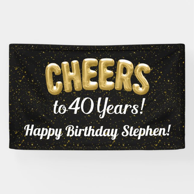 40th Birthday Gold Balloons Cheers to 40 Years Banner (Horizontal)