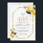 40th Birthday Gold Black Balloons Glitter Invitation<br><div class="desc">A modern gold and black balloons and glitter 40th birthday invitation with gold frame. Festive and stylish.</div>