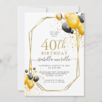 40th Birthday Gold Black Balloons Glitter
