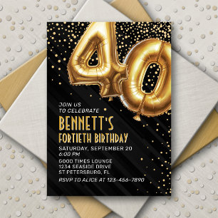 40th Birthday Gold Black Invitation