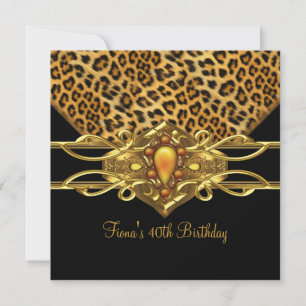 40th Birthday Gold Black Leopard Cheetah Jewel Invitation