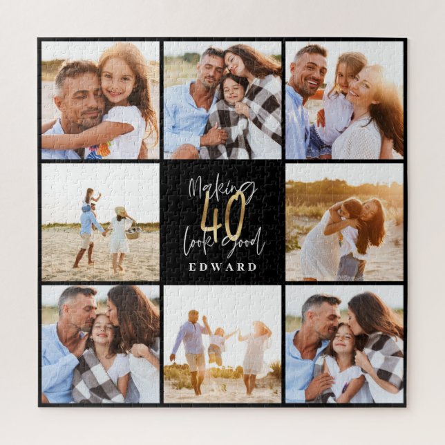 40th birthday gold black photo collage birthday  jigsaw puzzle (Vertical)