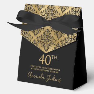 40th Birthday Gold Damask Thank You  Favour Box