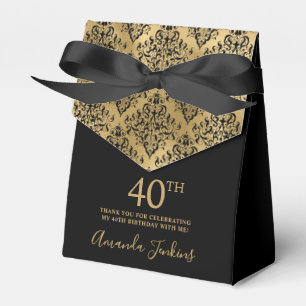 40th Birthday Gold Damask Thank You Favour Box