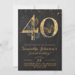 40th Birthday Gold Floral Invitation