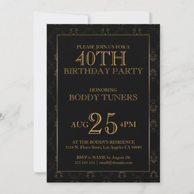 40th Birthday Gold Frame Invitation (Front)