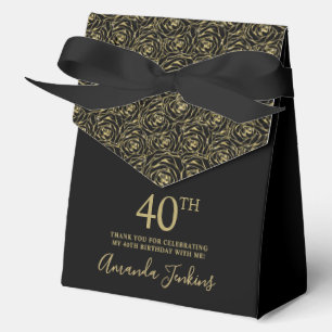 40th Birthday Gold Glitter Roses Thank You Favour Box
