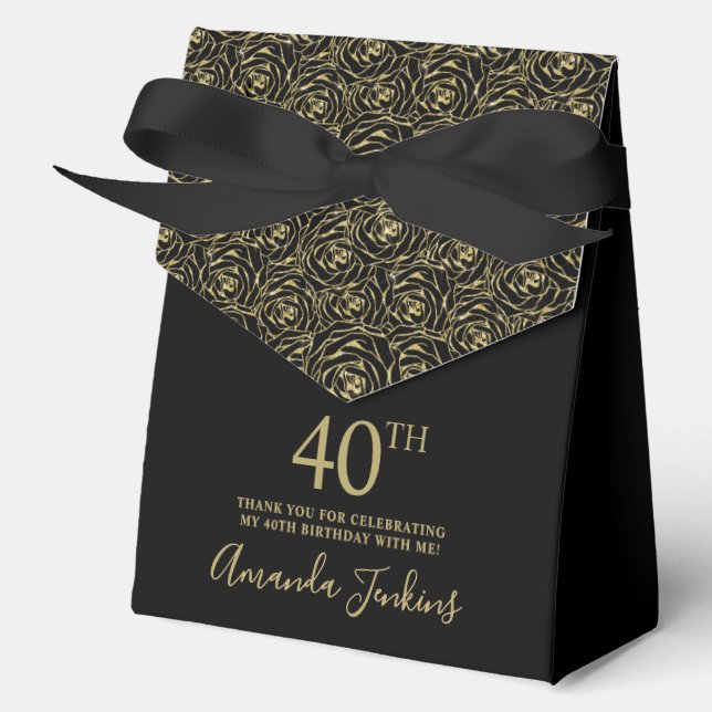 40th Birthday Gold Glitter Roses Thank You  Favour Box (Front)