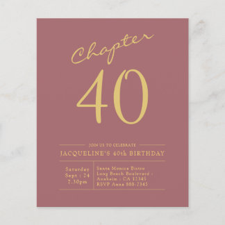 40th Birthday Gold Pink Budget Invitation Flyer