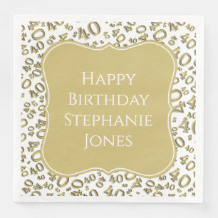 40th Birthday Gold/White Bracket Number Pattern Napkin