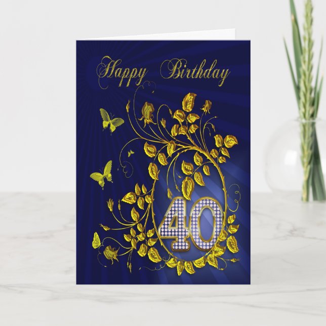 40th Birthday golden butterflies Card (Front)