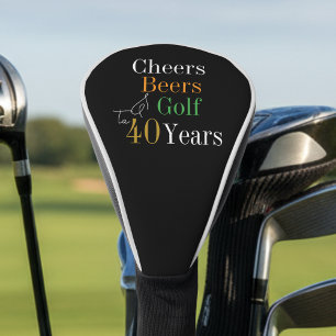 40th Birthday Golf Cheers Beers Black and Gold Golf Head Cover