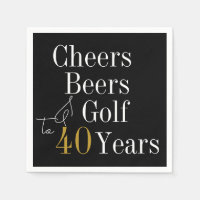 40th Birthday Golf Cheers Beers Black Gold Party