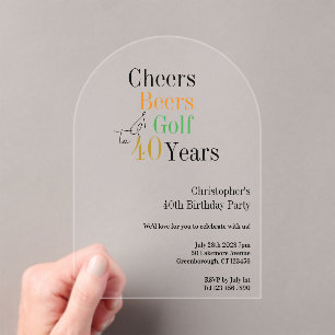 40th Birthday Golf Cheers Beers Party Acrylic Invitations