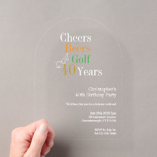 40th Birthday Golf Cheers Beers Party Acrylic Invitations