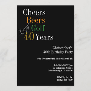 40th Birthday Golf Cheers Beers Party Invitation