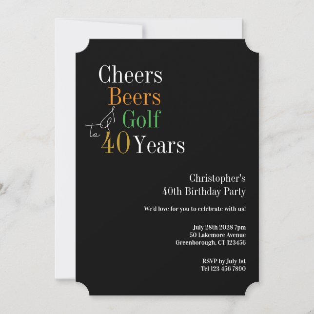 40th Birthday Golf Cheers Beers Party Invitation (Front)