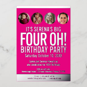 40th Birthday graphic pink gold foil photo circles