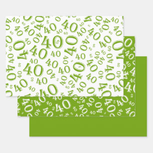 40th Birthday Green & White Number Pattern 40 Wrapping Paper Sheet