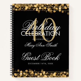 40th Birthday Guestbook Party Sparkles Gold Notebook