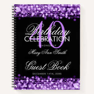 40th Birthday Guestbook Party Sparkles Purple Notebook
