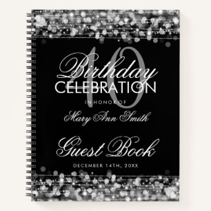 40th Birthday Guestbook Party Sparkles Silver Notebook