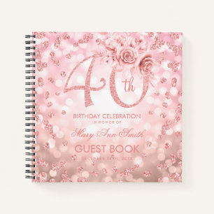 40th Birthday Guestbook Rose Gold Glam Lights Notebook