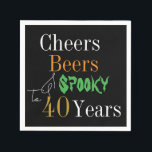 40th Birthday Halloween Cheers Beers Spooky Party Napkin<br><div class="desc">This is a cool and modern, 40th birthday, Halloween party design. It is a simple, minimal design, in classic black and gold typography with pops of orange and green. Perfect for a cool and fun, Halloween and beer themed, 40th birthday party. This design is fully customisable, simply use the personalise...</div>