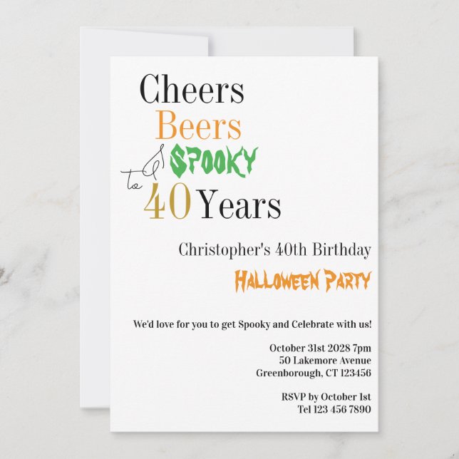 40th Birthday Halloween Cheers Spooky Party Invitation (Front)