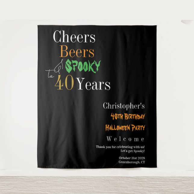 40th Birthday Halloween Spooky Party Backdrop Tapestry (Front)