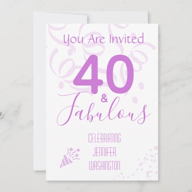 40th Birthday Hot Pink Confetti Birthday Party Invitation (Front)