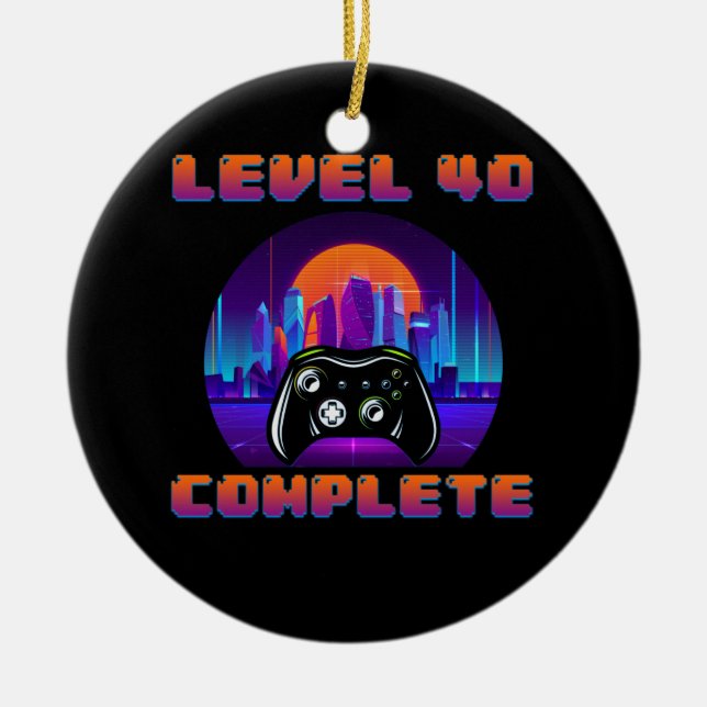 40th Birthday Ideas Level 40 Complete Gamer Ceramic Tree Decoration (Front)