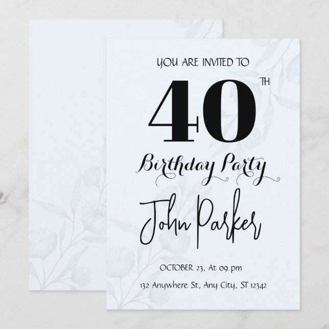 40th Birthday Invitation (Front/Back)