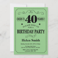 40th Birthday Invitation Black and Green