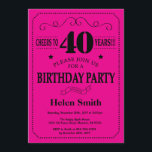 40th Birthday Invitation Black and Hot Pink<br><div class="desc">40th Birthday Invitation Black and Hot Pink Typography. Black and Hot Pink Background. Adult Birthday. Male Men or Women Birthday. Kids Boy or Girl Lady Teen Teenage Bday Invite. 13th 15th 16th 18th 20th 21st 30th 40th 50th 60th 70th 80th 90th 100th. Any Age. For further customisation, please click the...</div>