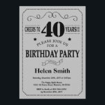 40th Birthday Invitation Black and Silver Grey<br><div class="desc">40th Birthday Invitation Black and Silver Grey Typography. Black and Silver Grey Grey Background. Adult Birthday. Male Men or Women Birthday. Kids Boy or Girl Lady Teen Teenage Bday Invite. 13th 15th 16th 18th 20th 21st 30th 40th 50th 60th 70th 80th 90th 100th. Any Age. For further customisation, please click...</div>