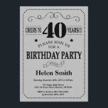 40th Birthday Invitation Black and Silver Grey<br><div class="desc">40th Birthday Invitation Black and Silver Grey Typography. Black and Silver Grey Grey Background. Adult Birthday. Male Men or Women Birthday. Kids Boy or Girl Lady Teen Teenage Bday Invite. 13th 15th 16th 18th 20th 21st 30th 40th 50th 60th 70th 80th 90th 100th. Any Age. For further customisation, please click...</div>