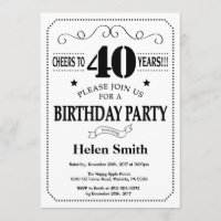 40th Birthday Invitation Black and White