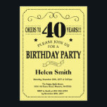 40th Birthday Invitation Black and Yellow<br><div class="desc">40th Birthday Invitation Black and Yellow Typography. Black and Yellow Background. Adult Birthday. Male Men or Women Birthday. Kids Boy or Girl Lady Teen Teenage Bday Invite. 13th 15th 16th 18th 20th 21st 30th 40th 50th 60th 70th 80th 90th 100th. Any Age. For further customisation, please click the "Customise it"...</div>
