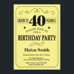 40th Birthday Invitation Black and Yellow<br><div class="desc">40th Birthday Invitation Black and Yellow Typography. Black and Yellow Background. Adult Birthday. Male Men or Women Birthday. Kids Boy or Girl Lady Teen Teenage Bday Invite. 13th 15th 16th 18th 20th 21st 30th 40th 50th 60th 70th 80th 90th 100th. Any Age. For further customisation, please click the "Customise it"...</div>